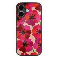 TMK iPhone 16 glazen hardcase - Pink floral bliss