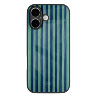 TMK iPhone 16 glazen hardcase - Blauwe strepen