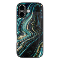 TMK iPhone 16 glazen hardcase - Blue marble waves