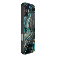 TMK iPhone 16 glazen hardcase - Blue marble waves