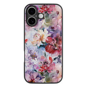TMK iPhone 16 glazen hardcase - Bloemen acryl