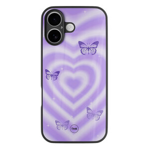 TMK iPhone 16 glazen hardcase - Vlinders retro paars