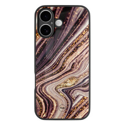 TMK iPhone 16 glazen hardcase - Golden pink marble