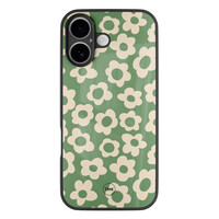 TMK iPhone 16 glazen hardcase - Retro cute flowers