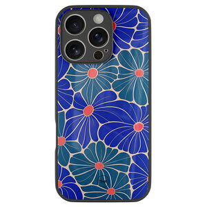 Casevibes iPhone 16 Pro glazen hardcase - Indigo bloemen