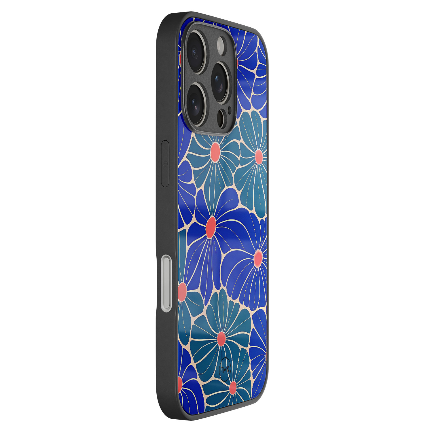 TMK iPhone 16 Pro glazen hardcase - Indigo bloemen