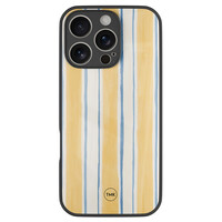 TMK iPhone 16 Pro glazen hardcase - Gestreept geel