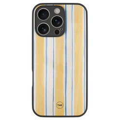 TMK iPhone 16 Pro glazen hardcase - Gestreept geel