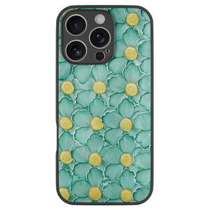 TMK iPhone 16 Pro glazen hardcase - Mint blossom
