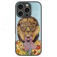 TMK iPhone 16 Pro glazen hardcase - Retro leeuw
