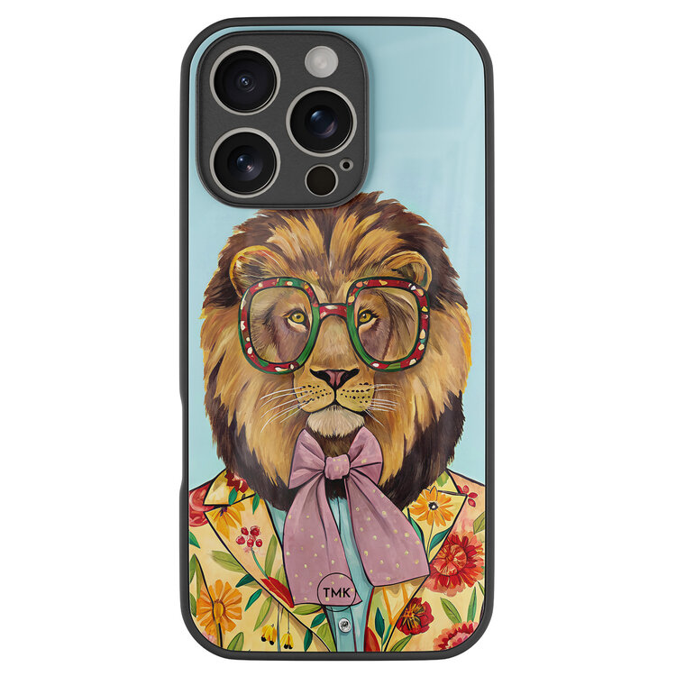 TMK iPhone 16 Pro glazen hardcase - Retro leeuw