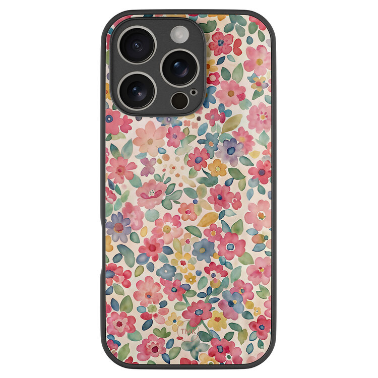 TMK iPhone 16 Pro glazen hardcase - Pastel garden
