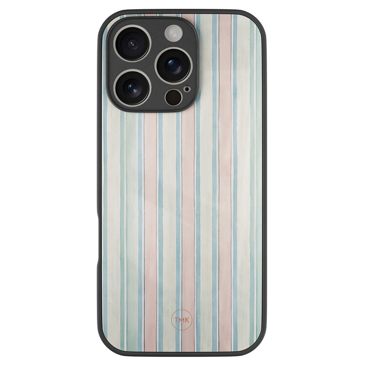 TMK iPhone 16 Pro glazen hardcase - Pastel strepen