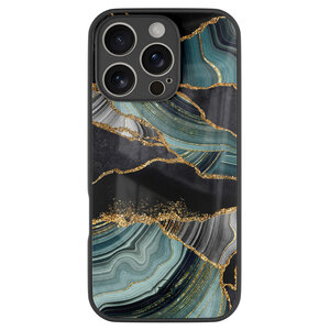 TMK iPhone 16 Pro glazen hardcase - Marble jade stone