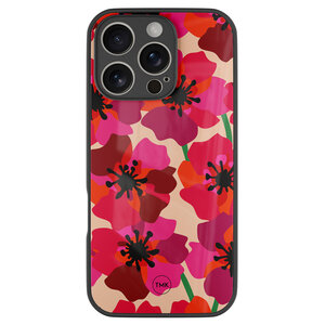 Casevibes iPhone 16 Pro glazen hardcase - Pink floral bliss