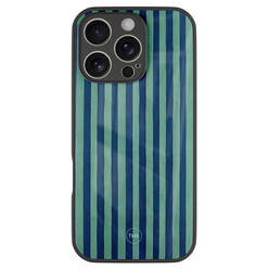 TMK iPhone 16 Pro glazen hardcase - Blauwe strepen