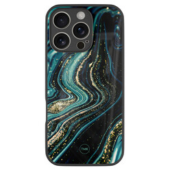 TMK iPhone 16 Pro glazen hardcase - Blue marble waves