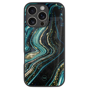 TMK iPhone 16 Pro glazen hardcase - Blue marble waves