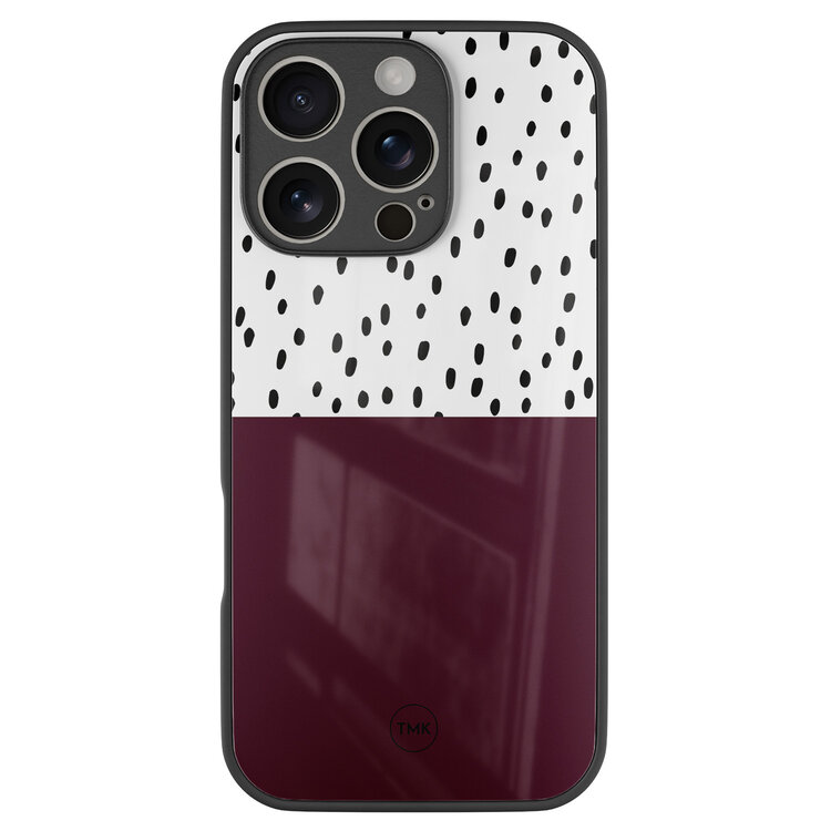 Casevibes iPhone 16 Pro glazen hardcase - Burgundy dots
