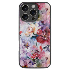 TMK iPhone 16 Pro glazen hardcase - Bloemen acryl