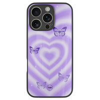 TMK iPhone 16 Pro glazen hardcase - Vlinders retro paars