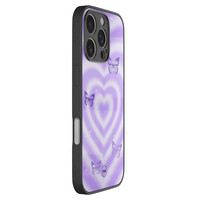 TMK iPhone 16 Pro glazen hardcase - Vlinders retro paars