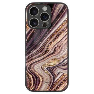 Casevibes iPhone 16 Pro glazen hardcase - Golden pink marble