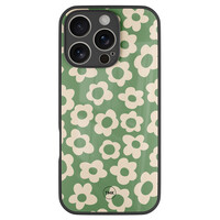 TMK iPhone 16 Pro glazen hardcase - Retro cute flowers