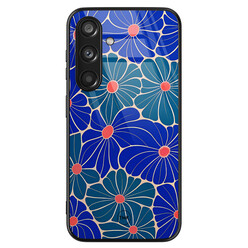 TMK Samsung Galaxy S24 glazen hardcase - Indigo bloemen