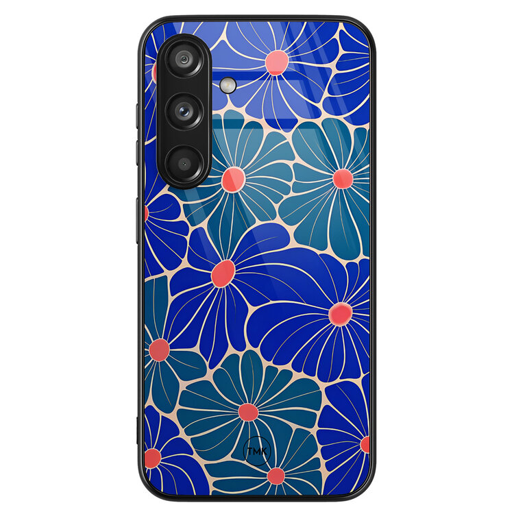Casevibes Samsung Galaxy S24 glazen hardcase - Indigo bloemen