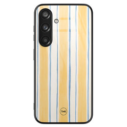 TMK Samsung Galaxy S24 glazen hardcase - Gestreept geel