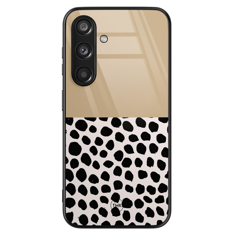 Casevibes Samsung Galaxy S24 glazen hardcase - Brown dots abstract
