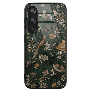 Casevibes Samsung Galaxy S24 glazen hardcase - Khaki golden flowers