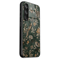 TMK Samsung Galaxy S24 glazen hardcase - Khaki golden flowers