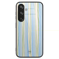 TMK Samsung Galaxy S24 glazen hardcase - Pastelblauwe strepen