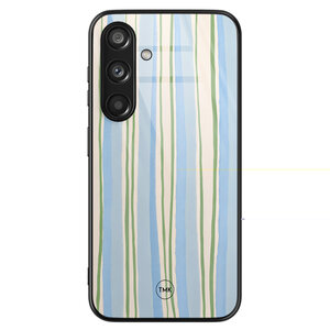 TMK Samsung Galaxy S24 glazen hardcase - Pastelblauwe strepen