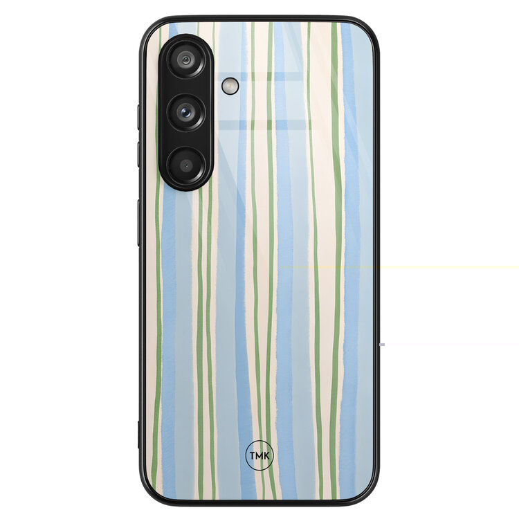 TMK Samsung Galaxy S24 glazen hardcase - Pastelblauwe strepen