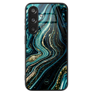 Casevibes Samsung Galaxy S24 glazen hardcase - Blue marble waves