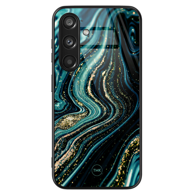 TMK Samsung Galaxy S24 glazen hardcase - Blue marble waves