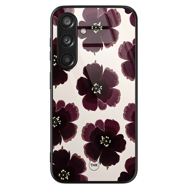 TMK Samsung Galaxy S24 glazen hardcase - Burgundy flowers
