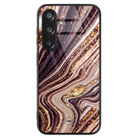TMK Samsung Galaxy S24 glazen hardcase - Golden pink marble