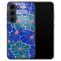 TMK Samsung Galaxy S23 glazen hardcase - Indigo bloemen