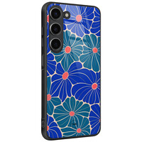 TMK Samsung Galaxy S23 glazen hardcase - Indigo bloemen