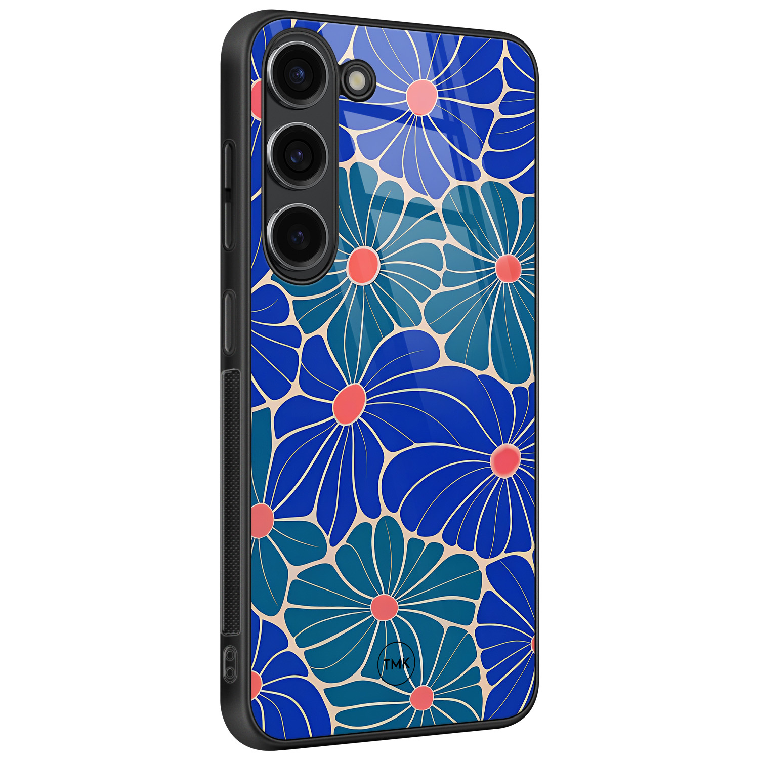 TMK Samsung Galaxy S23 glazen hardcase - Indigo bloemen