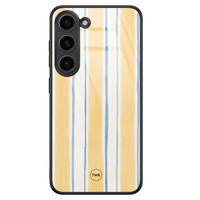 TMK Samsung Galaxy S23 glazen hardcase - Gestreept geel