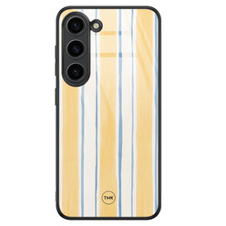 TMK Samsung Galaxy S23 glazen hardcase - Gestreept geel