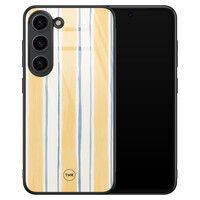 TMK Samsung Galaxy S23 glazen hardcase - Gestreept geel