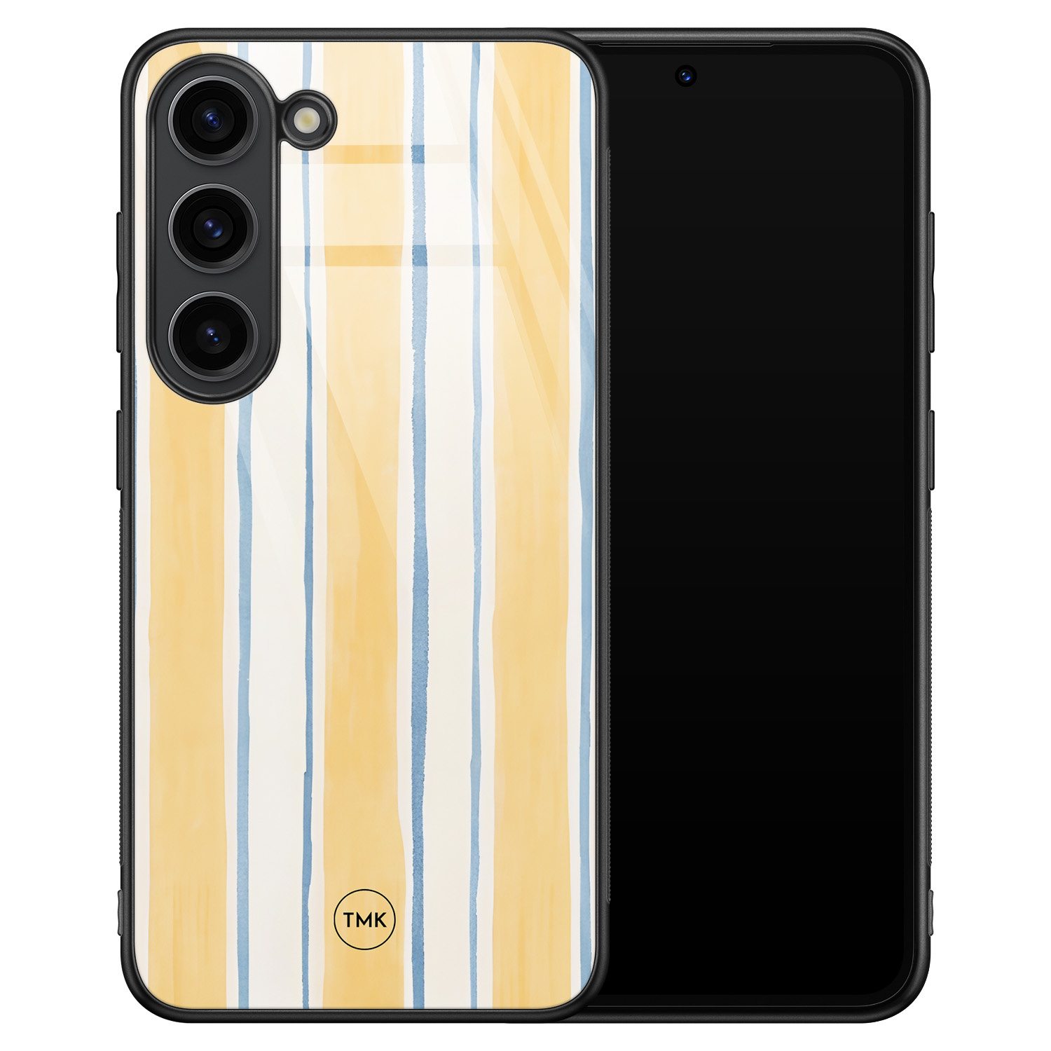 TMK Samsung Galaxy S23 glazen hardcase - Gestreept geel
