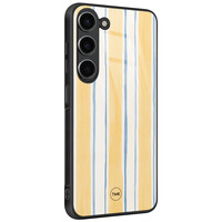 TMK Samsung Galaxy S23 glazen hardcase - Gestreept geel
