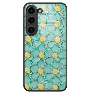 TMK Samsung Galaxy S23 glazen hardcase - Mint blossom